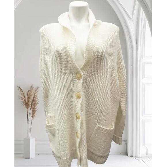 J. Jill Barley Cozy Cardigan Sweater Cream Wool Blend Oversized Women's Large - Picture 1 of 6
